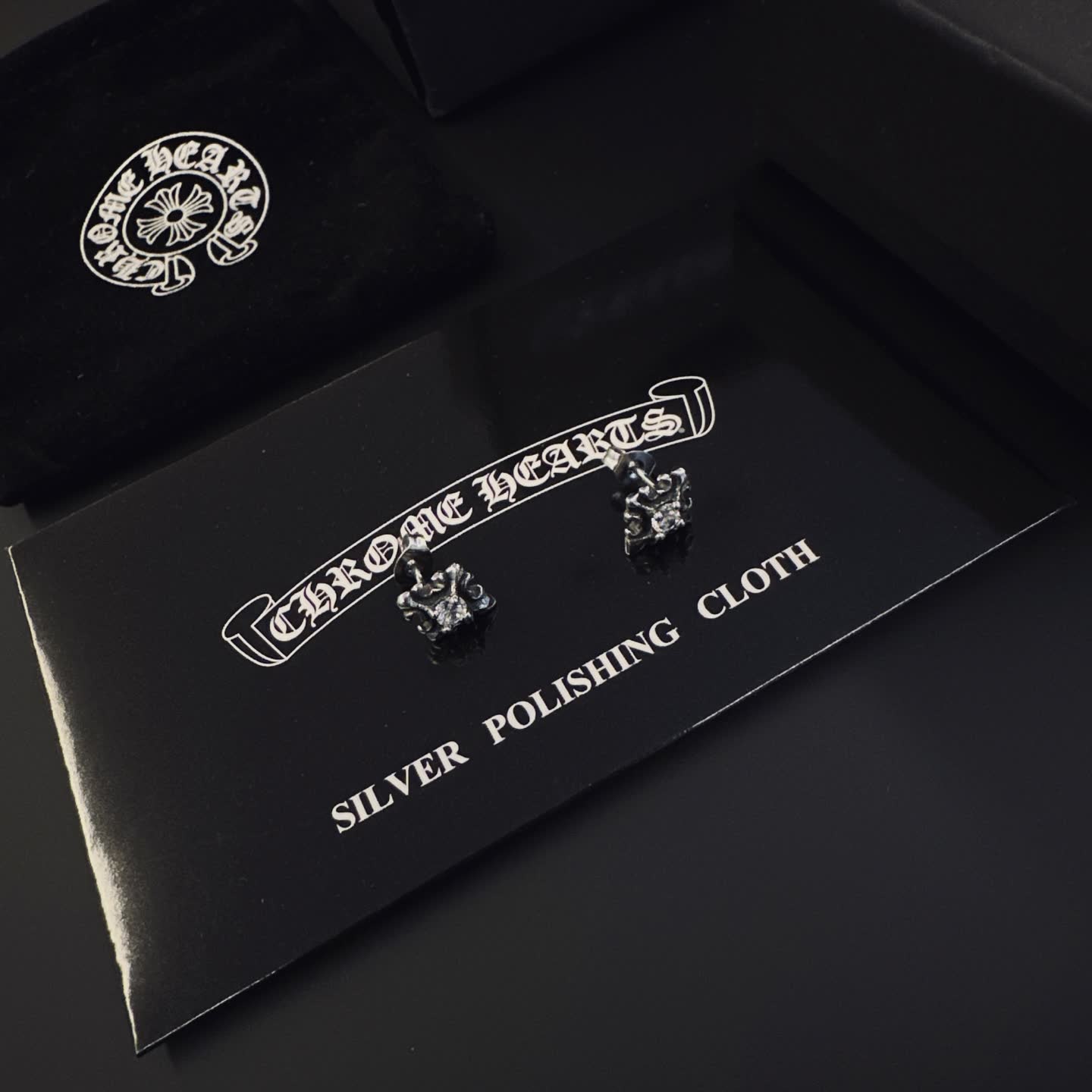 Chrome Hearts Silver Crown Stud Earrings